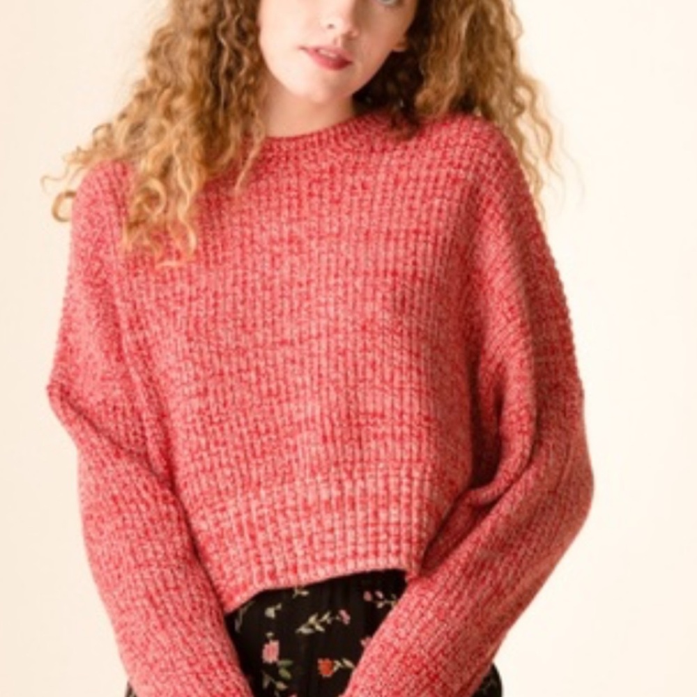 A.L.C. Textured Red Crew Neck Sweater, Crop Style